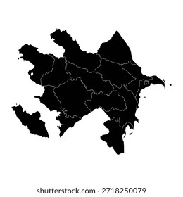 Mapa negro de Azerbaiyán con su división económica aislada sobre fondo blanco. Ilustración vectorial