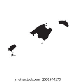 Mapa preto das Ilhas Baleares isolado sobre fundo branco. Ilustração vetorial