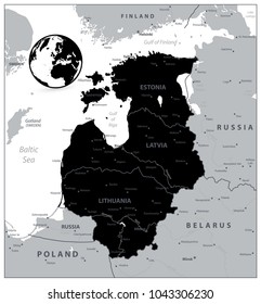 Black Map of the Baltic States. Vector illustration.