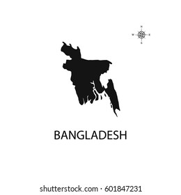 Black map of Bangladesh on white background.