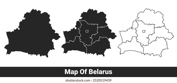 Mapa negro de Bielorrusia plano y esquema de estilo conjunto de Ilustración vectorial