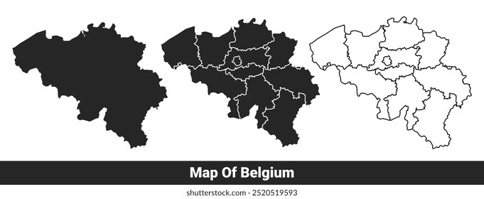 Mapa negro de Bélgica plano y esquema de estilo conjunto de Ilustración vectorial