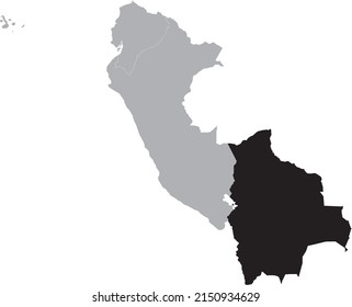 Black Map of Bolivia within the gray map of the western region of South America