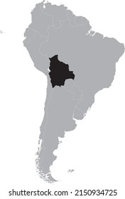 Black Map of Bolivia within the gray map of South American continent
