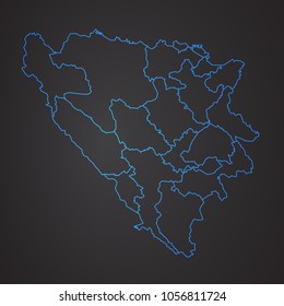 Black map of Bosnia Herzegovina Cantons, High detailed vector map with counties regions states - Bosnia Herzegovina.