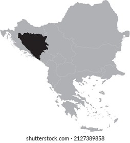 Black Map of Bosnia and Herzegovina within the gray map of Balkan peninsula