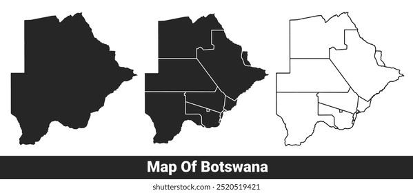 Black map of Botswana flat and outline style vector illustration set
