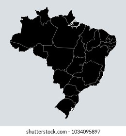 Black Map of Brazil. Gray background.