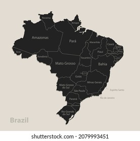 Black map of Brazil with names of regions, design blackboard vector