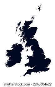 The black map of the British Islands isolated on white background. Vector illustration