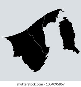Black Map of Brunei Darussalam. Gray background.