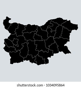 Black Map of Bulgaria. Gray background.