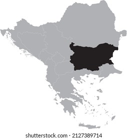 Black Map of Bulgaria within the gray map of Balkan peninsula