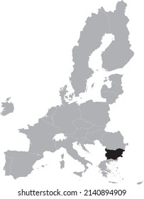 Black Map of Bulgaria within the gray map of European Union