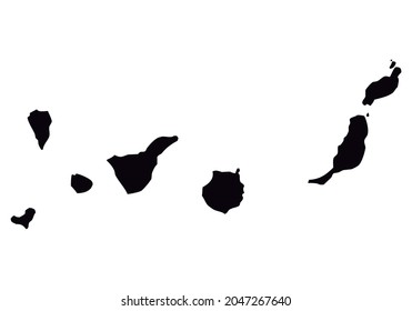 Black Map Of The Canary Islands, Spain.