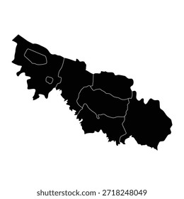 Mapa negro de la región económica de Arán Central con su división administrativa aislada sobre fondo blanco. Ilustración vectorial