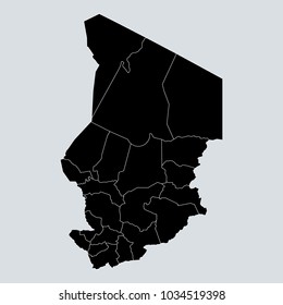 Black Map of Chad. Vector. Gray background.