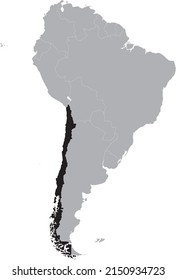 Black Map of Chile within the gray map of South American continent