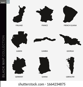 Black map collection, black contour maps of World. Map collection  