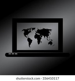 Black Map Concept. Laptop