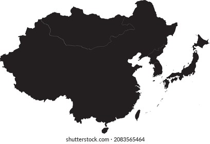 Mapa negro de países de la región oriental de Asia