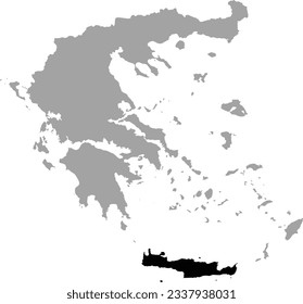 Black map of Crete Island within the gray map of Greece svg