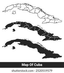 Black map of Cuba flat and outline style vector illustration set