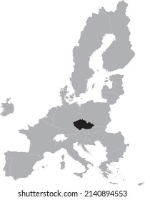 Black Map of Czech Republic within the gray map of European Union