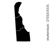 Black map of Delaware isolated on white background. Vector illustration