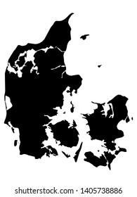 Black Map of Denmark on White Background