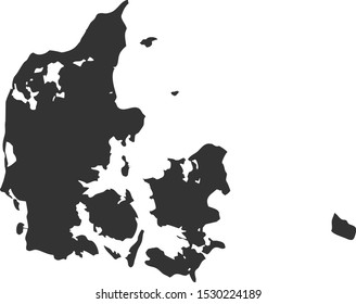 Black map of Denmark on white background.