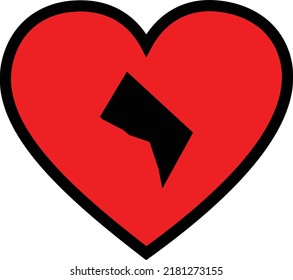 Black Map of District of Columbia inside red heart shape with black stroke