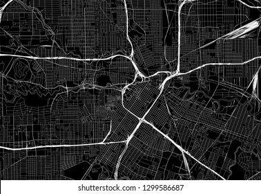 Black map of downtown Houston, U.S.A. This vector artmap is created as a decorative background or a unique travel sign.