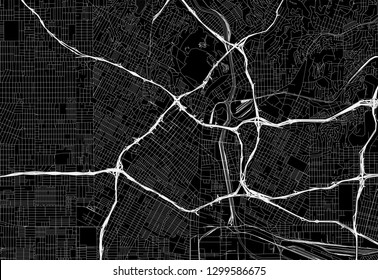 Black Map Of Downtown Los Angeles, U.S.A. This Vector Artmap Is Created As A Decorative Background Or A Unique Travel Sign.