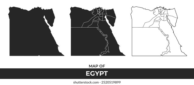 Black map of Egypt flat and outline style vector illustration set