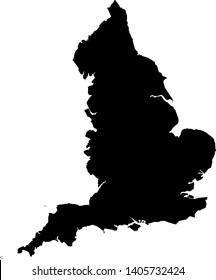 Black Map of England on White Background