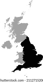 Black Map of England within the gray map of United Kingdom