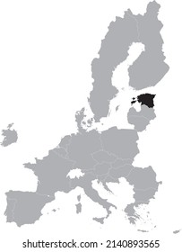 Black Map of Estonia within the gray map of European Union