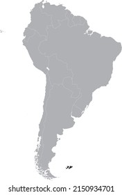 Black Map of Falkland Islands within the gray map of South American continent