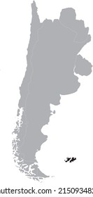 Black Map of Falkland Islands within the gray map of the southern region of South America