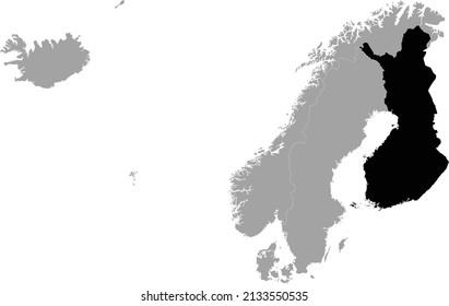 Black Map of Finland within the gray map of Northern Europe - Nordic countries