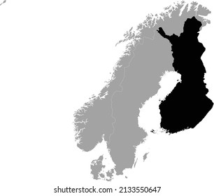Schwarze Karte Finnlands auf der grauen Karte der skandinavischen Halbinsel