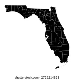 Mapa negro de Florida aislado sobre fondo blanco. Ilustración vectorial