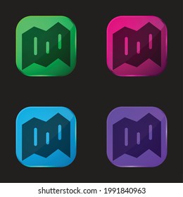 Black Map Folded Paper Symbol four color glass button icon