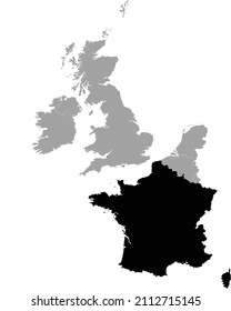 Black Map of France within the gray map of Western Europe