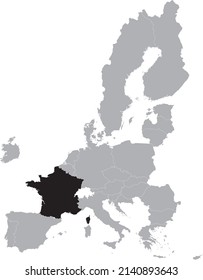 Black Map of France within the gray map of European Union