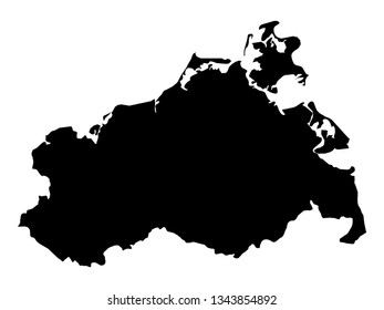 Black Map of the German State of Mecklenburg-Vorpommern