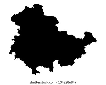 Black Map of the German State of Thuringia