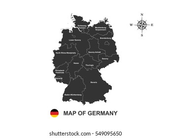 Black map of Germany on white background