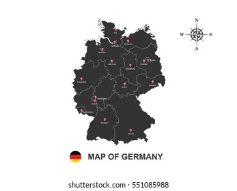 Black map of Germany on white background